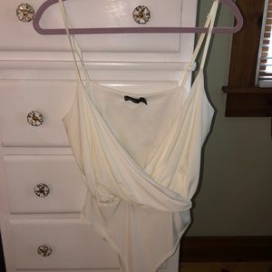 WHITE DRAPED BODY SUIT